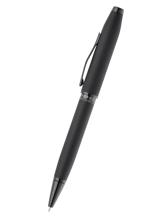 Matte Black Lacquer Ballpoint Pen with PVD Accents, Double Ring, Finely Grooved Detail, Smooth Band, Presented in a Standard Cross Gift Box, Reliable Office Stationery for First-Time Cross Users (Ballpoint Pens & Refills)