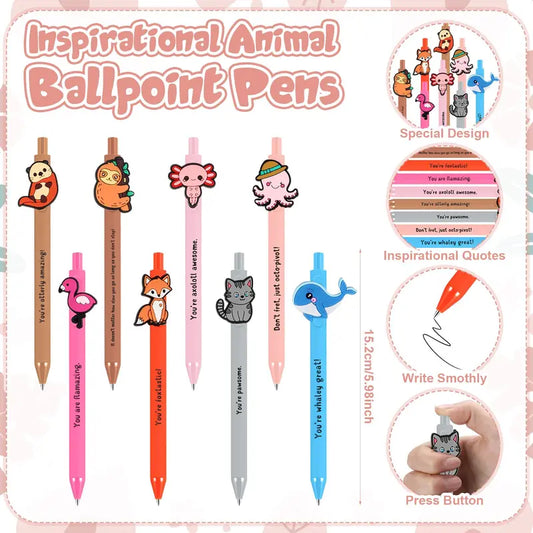 16/32 Sets Animal Design Positive Ballpoint Pens with Inspirational Cards Employee Appreciation Gifts Emotional Support for Coworker Nurse Teacher Student Halloween Thanksgiving Party Favors Office School Supplies