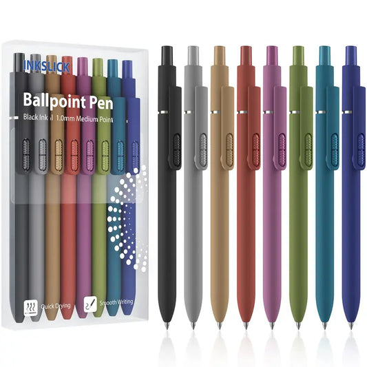 INKSLICK 8-Pack Vintage Color Tungsten Carbide Ballpoint Pens, 1.0mm Medium Point Retractable Fidget Pens with Black Ink, Smooth Write, Comfortable Grip, Bonus Refills, Ideal for Office & School (Birthday Gift Option for Students)