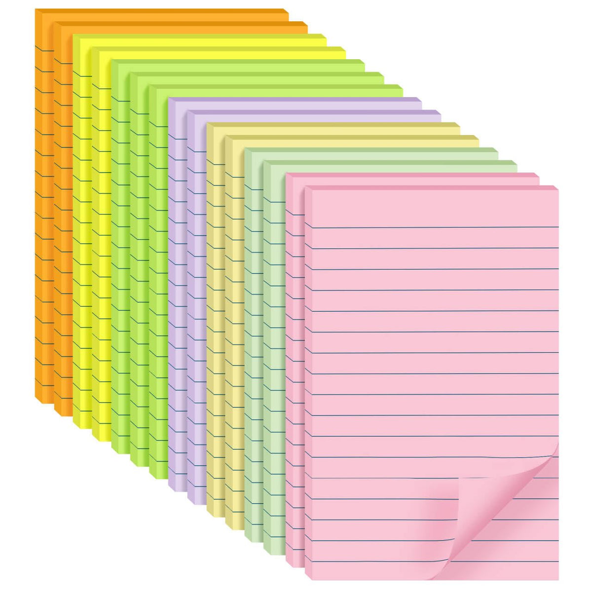 (15 Pads) Lined Sticky Notes 4x6 in, Bright Large Notepads with Lines