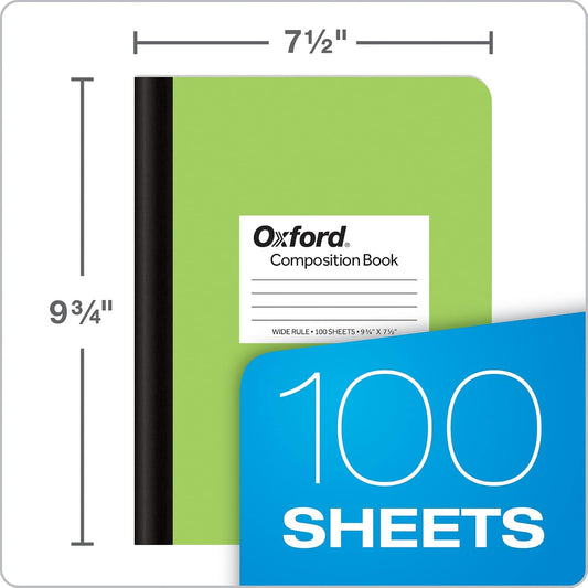 Oxford Composition Notebooks, 6 Pack, Cover Colors Vary, Wide Ruled Paper, 9-3/4 x 7-1/2 Inch School Journals, Assorted Pastel Covers, 100 Sheets, per Book (63759)