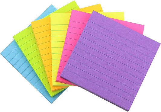 Early Buy Lined Sticky Notes 4x4 in, 6 Bright Colors, 6 Pads, 60 Sheets/Pad