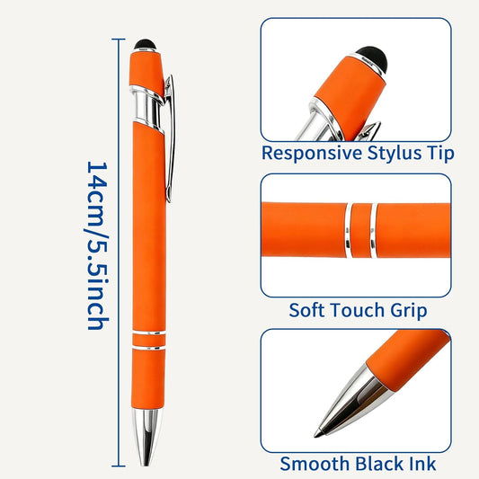 12Pcs Ballpoint Pen with Stylus Tip Retractable Soft Touch Click Metal Pen 1.0 mm Black Ink
