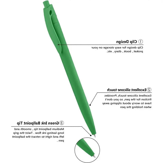 Bulk 30 Pack Click Pens No Bleed Retractable Ballpoint Pens Medium Point,Smooth Ink Pens for Journaling School Office Supplies 1.0MM (Green Ink)Gift