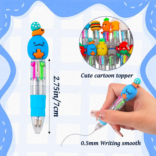 CZWZ 24Pcs Mini Multicolor Pens in One 4-in-1 Cute Pens Bulk for Kids, Fun Kawaii Ballpoint Pens for Birthdays and Children's Party Favors Gifts Teacher School Supplies