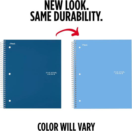 Five Star Spiral Notebook + Study App, 3 Subject, College Ruled Paper, 8.5" x 11", 150 Sheets, Blue (Color May Vary) (820004NH0)