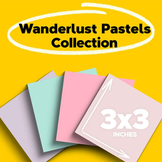 Post-it 100% Recycled Paper Super Sticky Notes, 2X The Sticking Power, 3x3 in, 24 Pads/Pack, 70 Sheets/Pad, Wanderlust Pastels Collection (654R-24SSNRPCP)