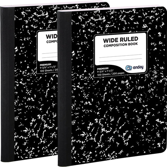 Enday Marble Composition Notebook Wide Ruled (2 Pack) 100 Sheets