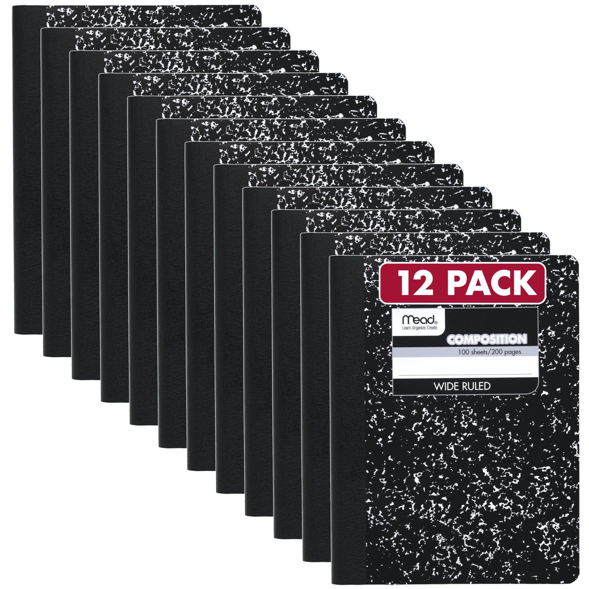 Mead Composition Notebook, Wide Ruled Paper, 7.5" x 9.75", 100 Sheets, Black Marble, 3 Pack (38301)