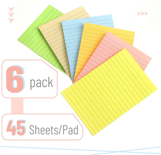 Mr. Pen- Lined Sticky Notes, 4" x 6", 6 Pads, 45 Sheets/Pad