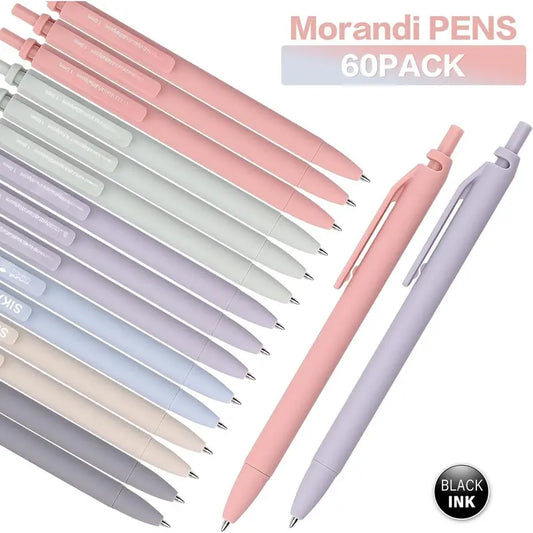 Morandi Click Ballpoint Pens, 60-Pack Bulk Set - 1.0mm Smooth Writing, Black Ballpoint Ink, Aesthetic Soft Office Stationery for School/Office Use