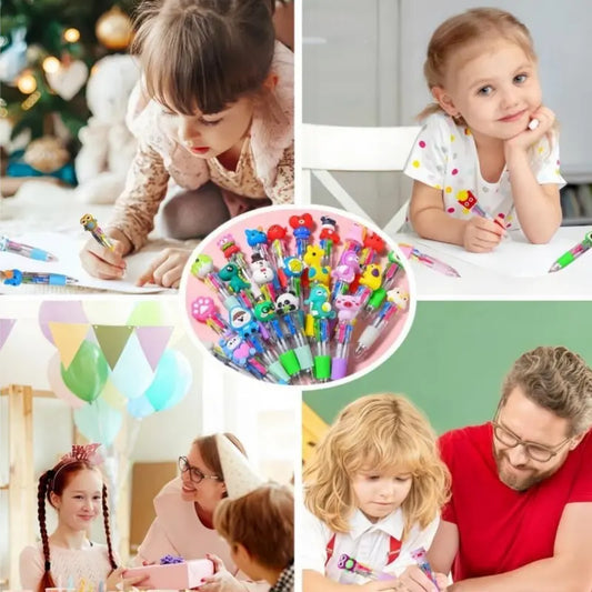 4-in-1 Set Adorable Dinosaur-Astronaut Animal Themed Multicolor Mini Pens, 20/30/50Pcs Bulk Office Stationery, Back to School Supplies for Kids Ages 8+, Birthday Presents & Adorable Party Favors