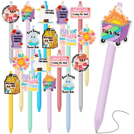 18/36 Pcs Funny Work Pens Humorous Dumpster Fire Ballpoint Pens for Coworker Labor Day Employee Appreciation Gift Emotional Support Gift for Teacher Nurse Creative Stationery Office School Supplies