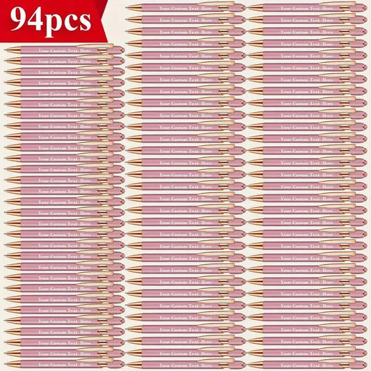 94-Pack Personalized Engraved Metal Body Retractable Ballpoint Pens - 0.5mm Fine Smooth Black Ink, Assortment Kit with Refills, Bulk Office Stationery, Pens for Work, Back to School Haul, Graduation Office Giveaways