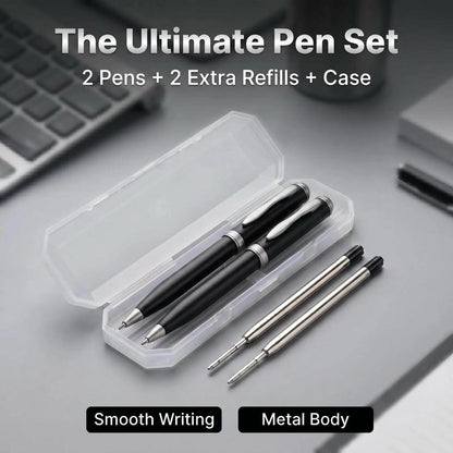 2 Pcs Retractable Metal Ballpoint Pens, for Gift, Business, Office, 1.0mm Medium Point Black Ink, 2 Extras Replaceable Metal Refills Smooth Writing Ballpoint