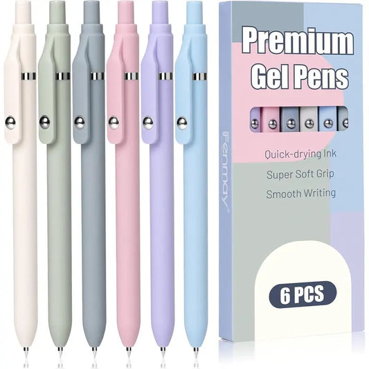 Gel Pens, 6 count Smooth Writing Pens No Bleed & Smear, Black Ink Cute Pens Fine Point (0.5mm), Retractable Aesthetic Pens School Office Supplies for Women & Men