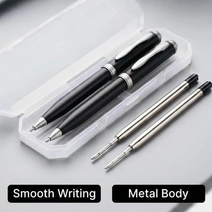 2 Pcs Retractable Metal Ballpoint Pens, for Gift, Business, Office, 1.0mm Medium Point Black Ink, 2 Extras Replaceable Metal Refills Smooth Writing Ballpoint