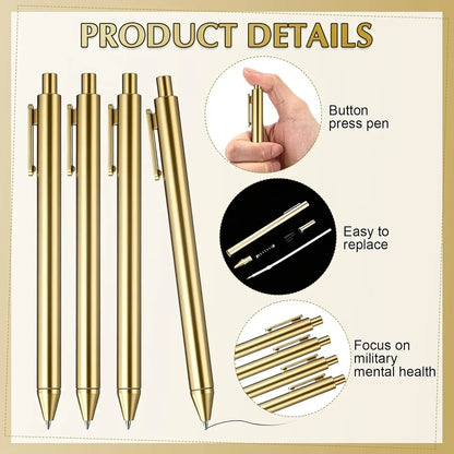 Retractable Ballpoint Pens, Gold Tone Click Design, Slim Barrel with Pocket Clip for Office, School, Writing, Journaling and Daily Use