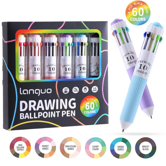 10-in-1 Colored Ballpoint Pens, 0.8mm Fine Point Retractable Plastic Pens, 6-Pack 60 Colors/12-Pack 120 Colors, Smooth-Writing Office School Supplies for Students, Gifting Options, 10 In 1 Colored Ballpoint Pen