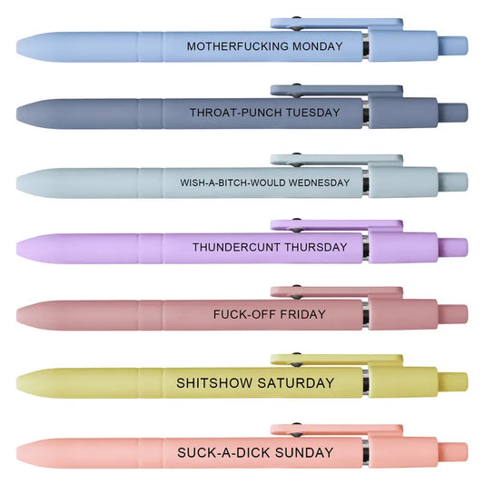 7-Pack Rainbow Colored Pens Set - Witty Daily Quotes, Sarcastic Sayings, Smooth Writing, Quick Drying Office Stationery, Secret Santa Gifts for Adult Coworkers, All Seasons Office Accessories