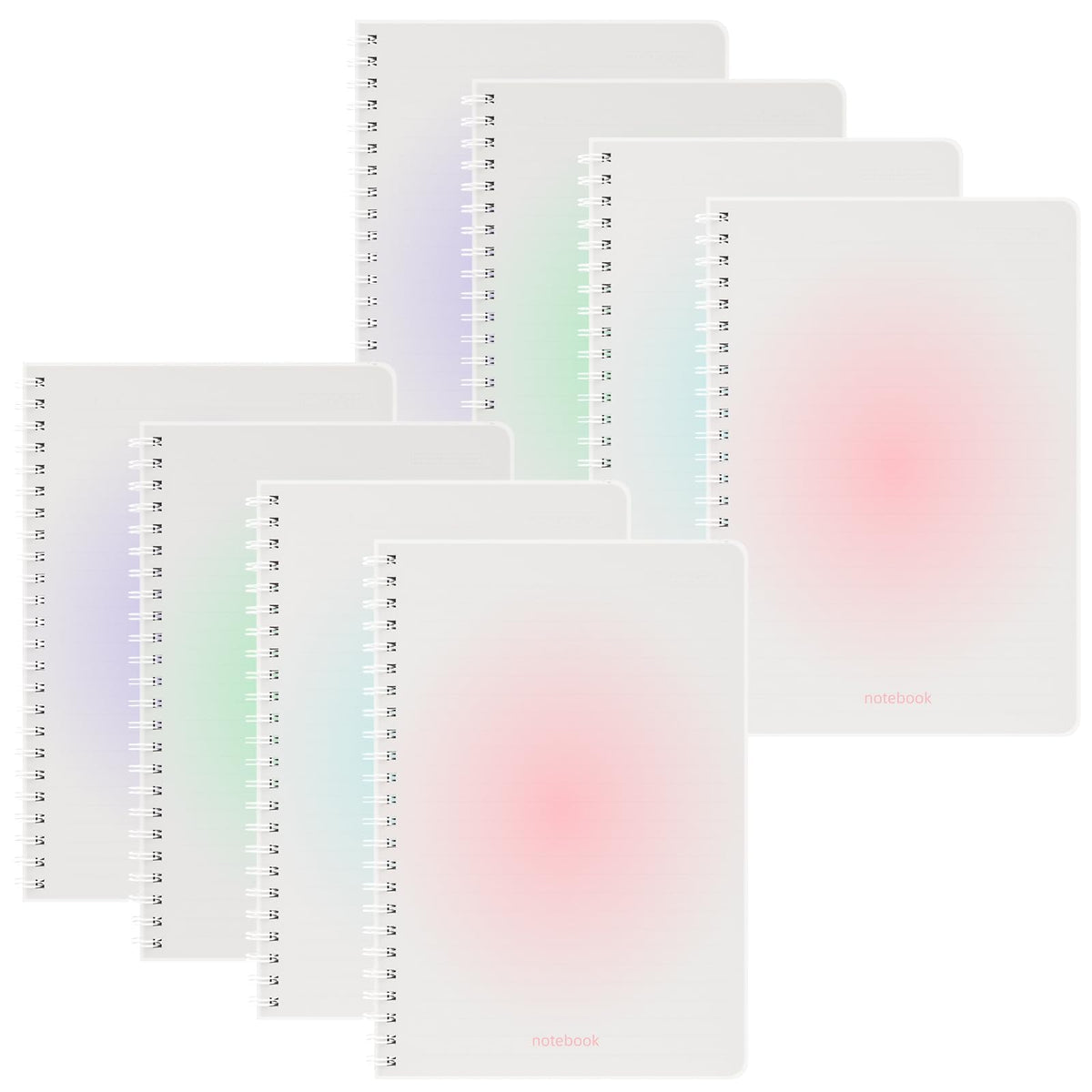 Oucaru A4 Spiral Notebook 4 Pack College Ruled Cute Pastel Notebooks
