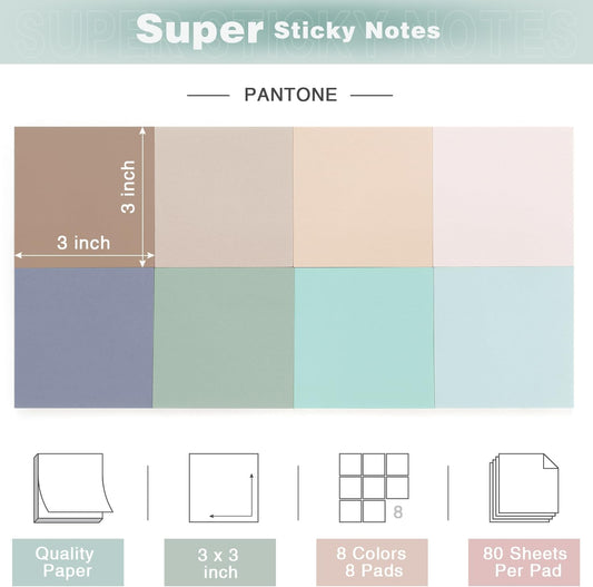 Eastern Wolf Sticky Notes, 3x3 Inch, 8Pads, Vintage Color, 80 Sheets/Pad