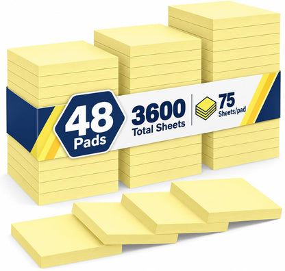 (3600 Sheets) Sticky Notes 3x3 Inch, 48 Pads, 75 Sheets/Pad, 6 Colors