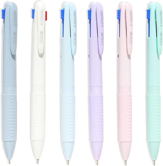 COLNK Multicolor Ballpoint Pen 0.5, 4-in-1 Colored Pens Fine Point,Ballpoint Gift Pens for Planner Journaling,Assorted Ink, 6-Count