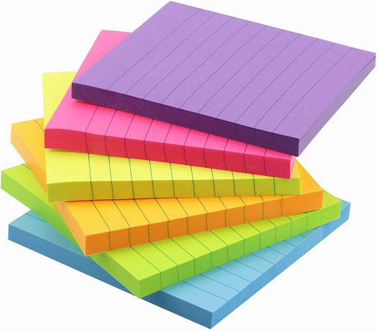 Early Buy Lined Sticky Notes 4x4 in, 6 Bright Colors, 6 Pads, 60 Sheets/Pad