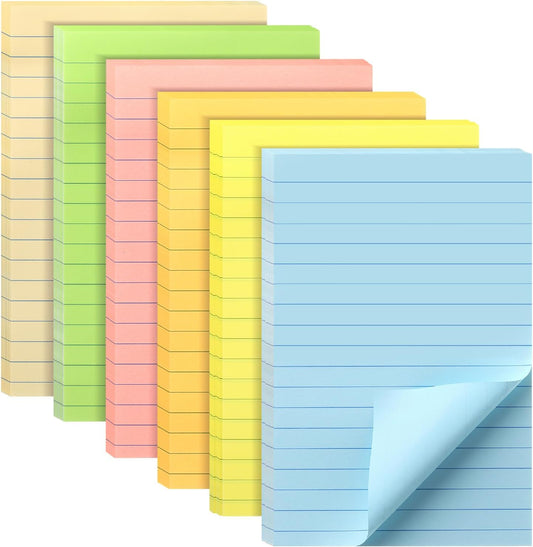 Mr. Pen- Lined Sticky Notes, 4" x 6", 6 Pads, 45 Sheets/Pad