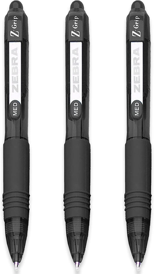 Zebra Z-Grip Smooth Mini Retractable Ballpoint Pens - 1.0mm - Pack of 3 (Black)