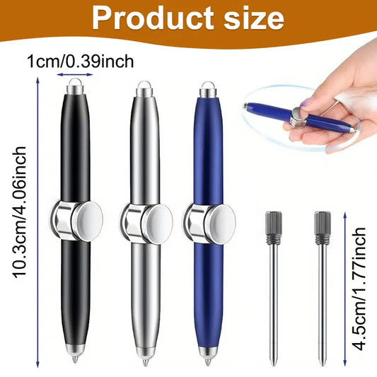 3Pack Spinning Fidget Thinking Pen, Twist‑Retractable Metal Ballpoint Pen, 0.5mm Black Ink Refillable Steel Barrel with Textured Knob for Stress & Anxiety Relief - Home Improvement.