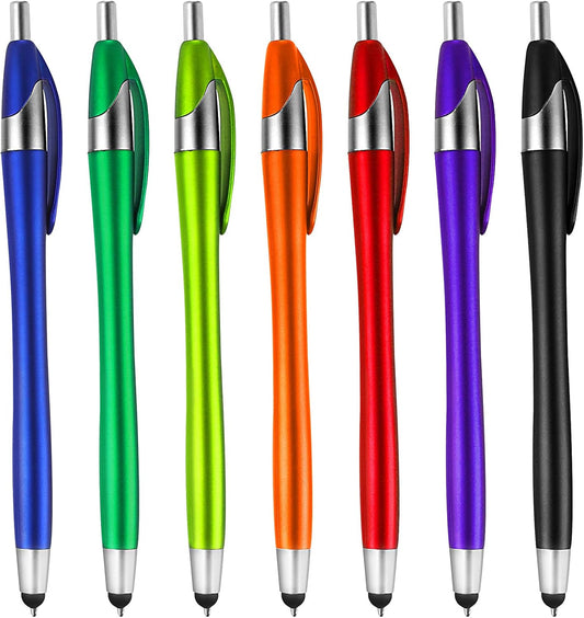 TIESOME 7Pcs Ballpoint Pens with Stylus Tips, Retractable Touch Screens Medium Point Ball Point Pen Black Ink Writing Pen 2 in 1 for Daily Work School Writing Stationery Office Supplies
