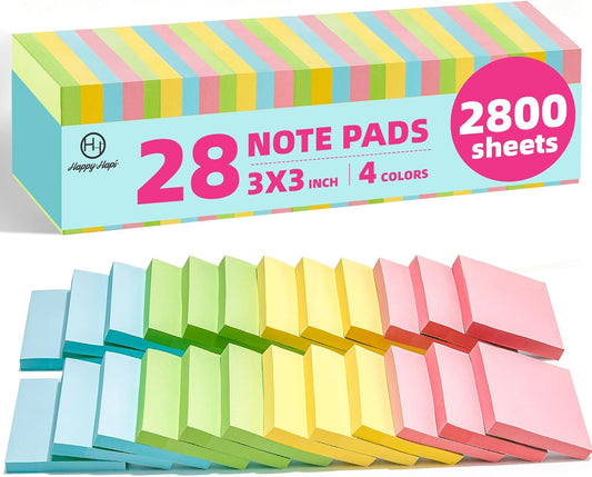 2800 Sheets Sticky Notes 3x3 in, 28 Pads, 100 Sheets/Pad, 4 Soft Colors