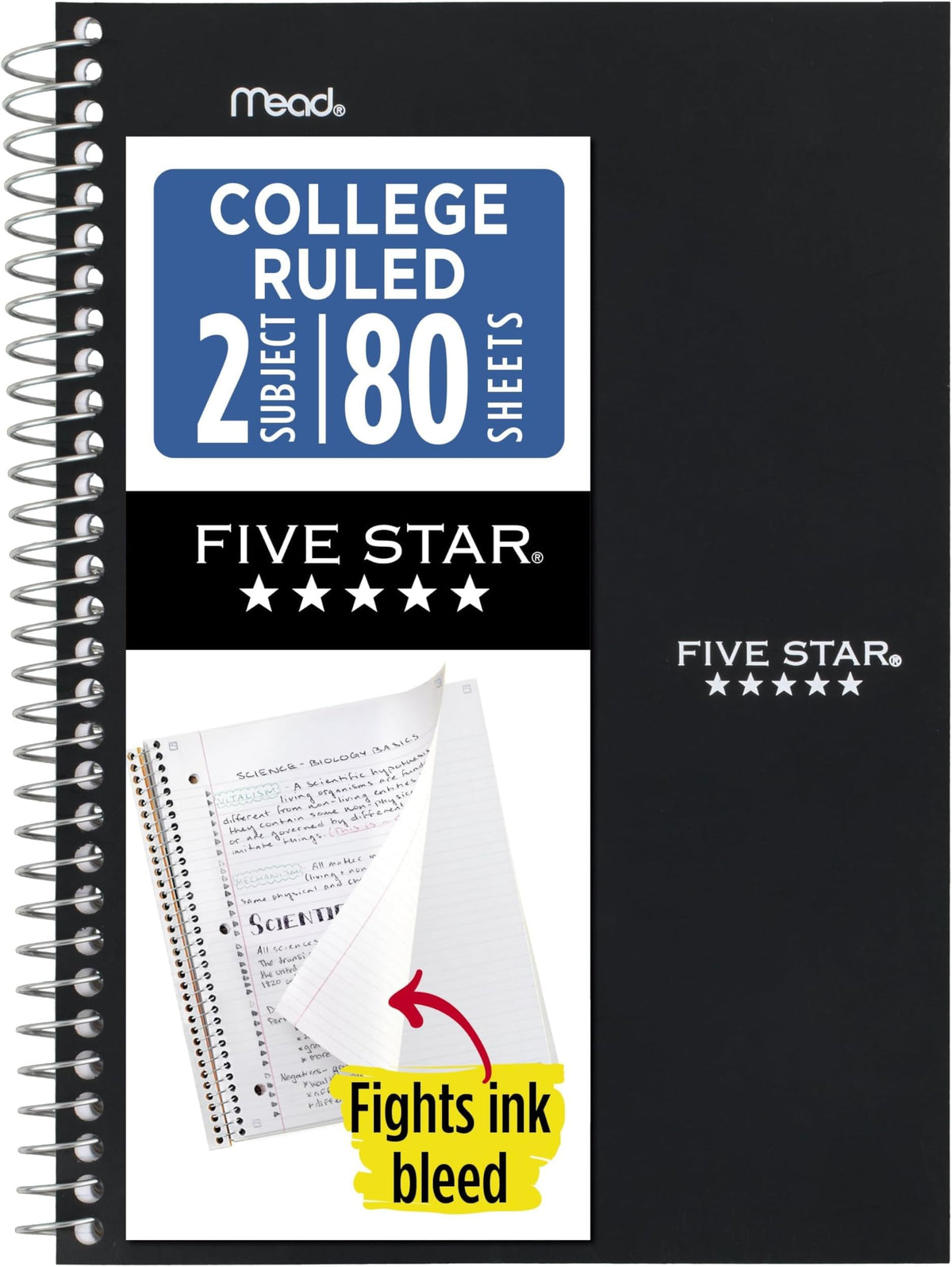 Five Star Spiral Notebook, 2 Subject, College Ruled Paper, 6" x 9-1/2", 80 Sheets, Fights Ink Bleed, Water Resistant Cover, Seaglass Green (840029CH1-ECM)