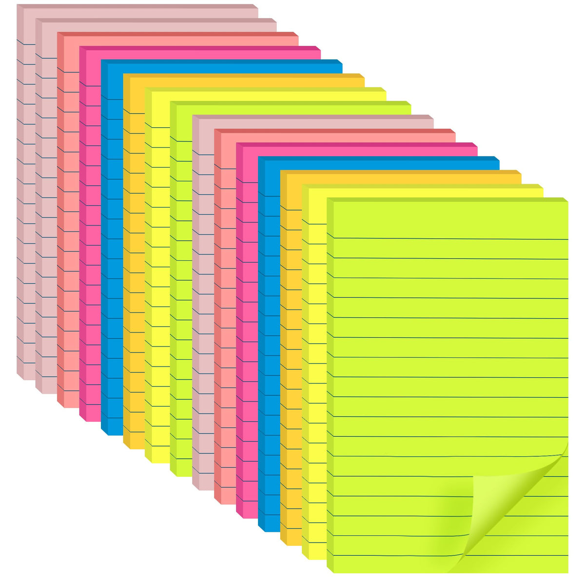 (15 Pads) Lined Sticky Notes 4x6 in, Bright Large Notepads with Lines