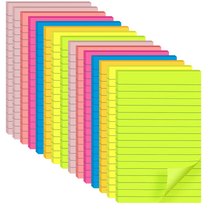 (15 Pads) Lined Sticky Notes 4x6 in, Bright Large Notepads with Lines