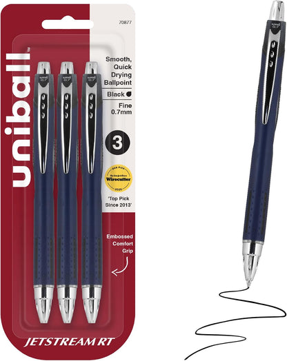 uniball™ Jetstream RT Ballpoint Pens, Black Ink, 0.7mm Fine Point, 3 Count