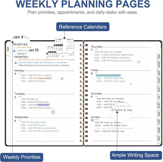 Planner 2026-2027, Weekly and Monthly Calendar Planner, JUL 2026 - JUN 2027 | Academic Year, Daily Agenda Book, A5(6.3'' x 8.5''), Sprial Bound, Inner Pocket, Office School Use