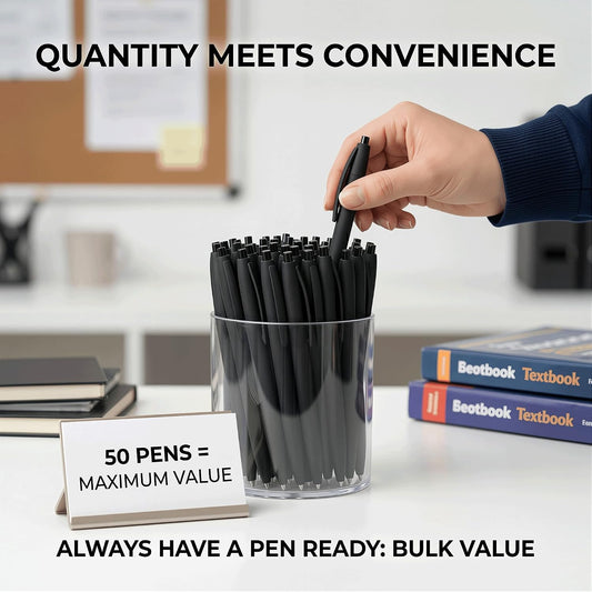 50 Pack Black Ink Ballpoint Pens - Pens Bulk 1.0mm Medium Point Smooth Writing No Bleed, Click Pens OfficeSchool Supplies for Teachers, Students,Nursing, Restaurant Servers
