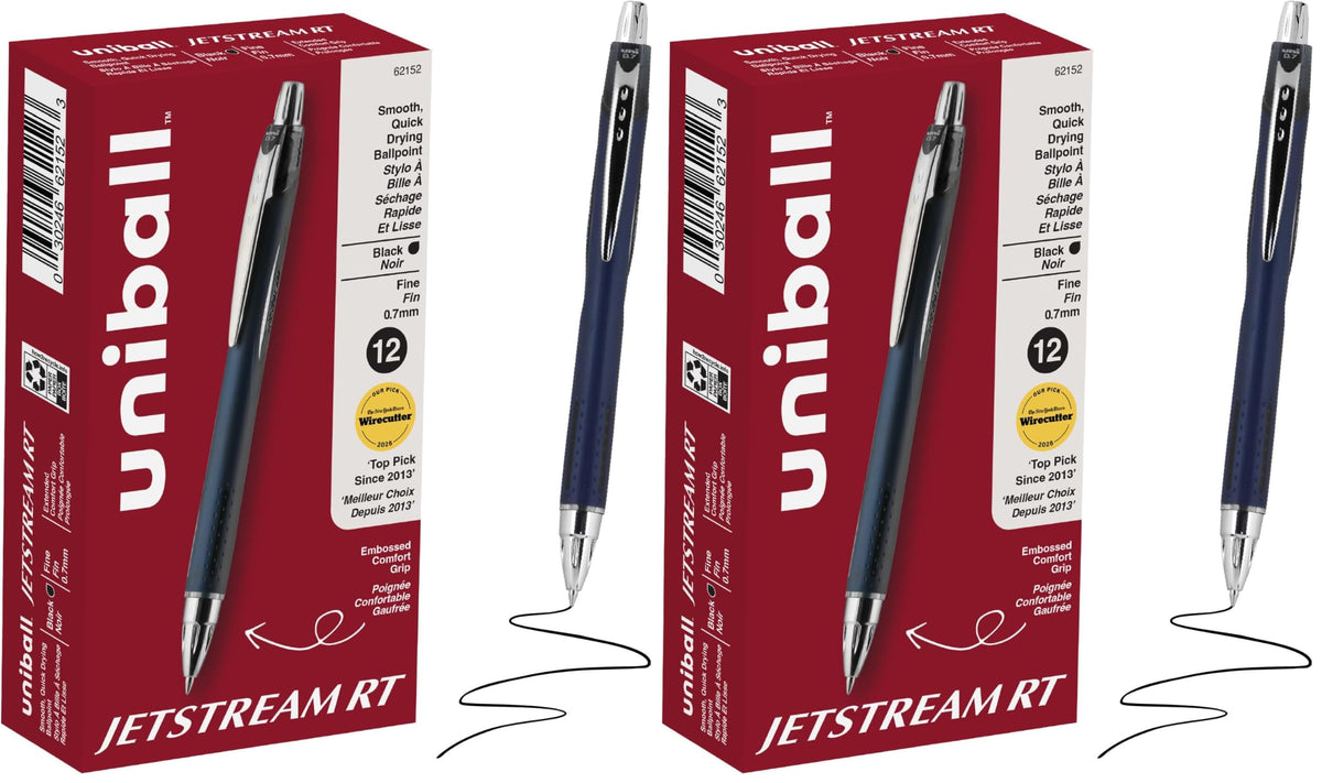 uniball™ Jetstream RT Ballpoint Pens, Black Ink, 0.7mm Fine Point, 3 Count