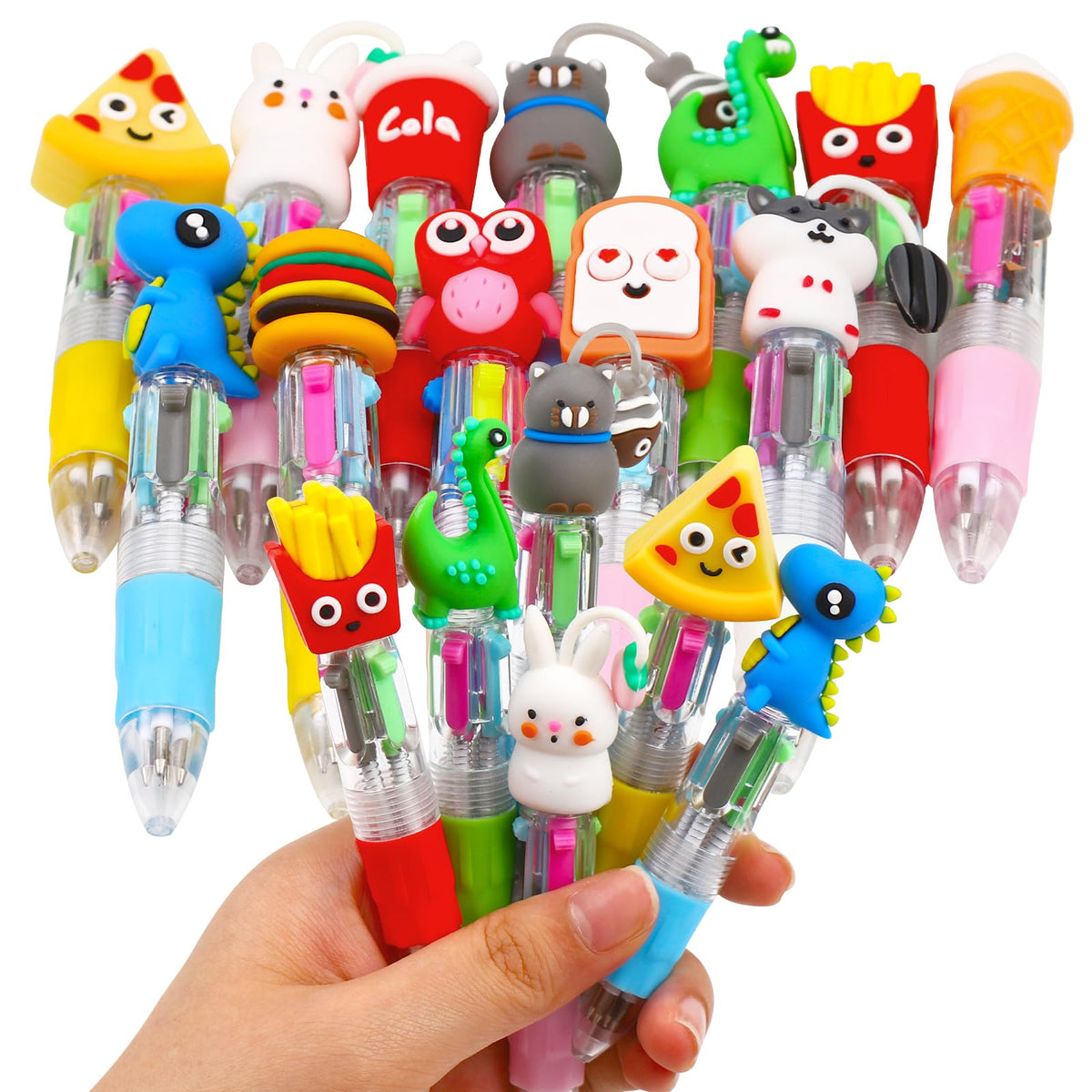 CZWZ 24Pcs Mini Multicolor Pens in One 4-in-1 Cute Pens Bulk for Kids, Fun Kawaii Ballpoint Pens for Birthdays and Children's Party Favors Gifts Teacher School Supplies