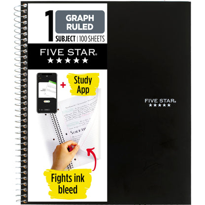 Five Star Spiral Notebook + Study App, 1 Subject, Graph Ruled Paper, 8-1/2" x 11", 100 Sheets, Fights Ink Bleed, Water Resistant Cover, Tidewater Blue (06190AA4)