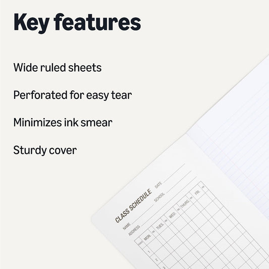Amazon Basics Composition Notebook, Wide Ruled, 100 Sheets, 9.75" x 7.5", Marble Black, Sturdy Cover with Conversion Charts, for School, Home, and Office Use, 4-Pack