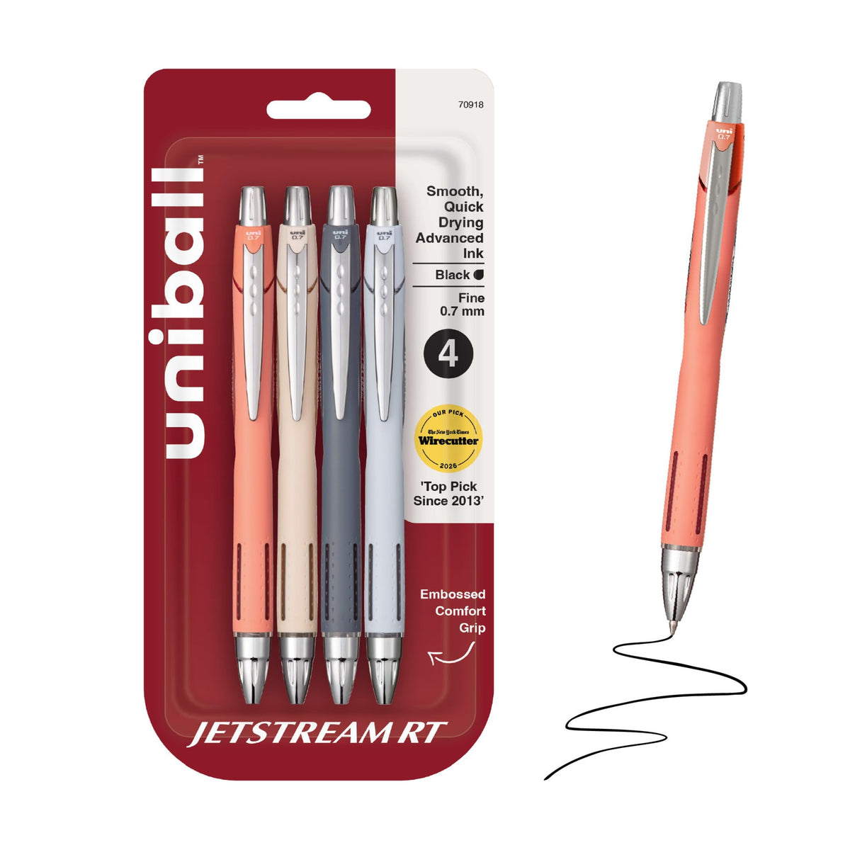uniball™ Jetstream RT Ballpoint Pens, Black Ink, 0.7mm Fine Point, 3 Count