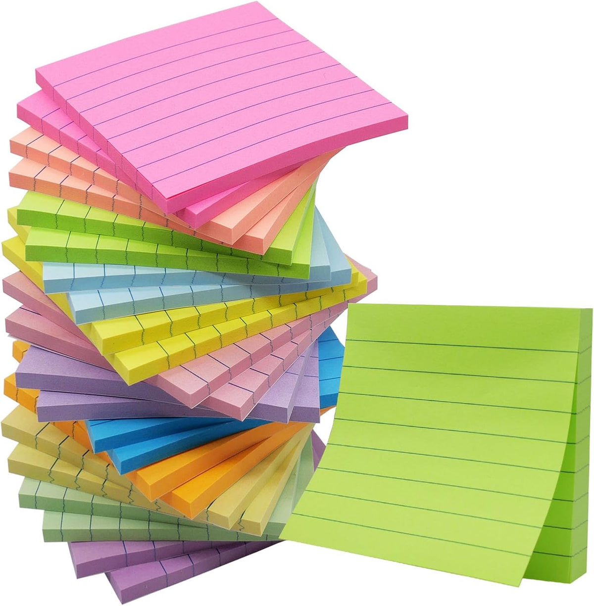 (24 Pack) Lined Sticky Notes 3x3 in, Bright Notepads with Lines, 12 Colors