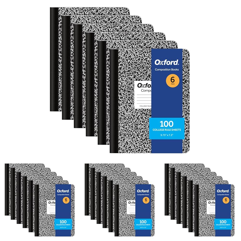 Oxford Composition Notebooks, College Ruled Paper, 9-3/4 x 7-1/2 Inches, 100 Sheets, Black, 6 Pack (63767)