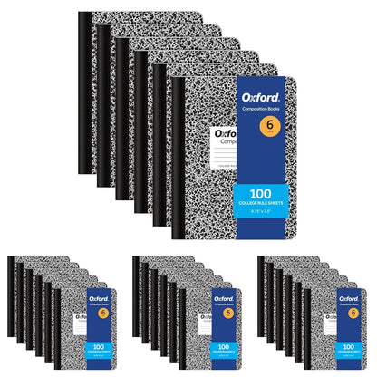 Oxford Composition Notebooks, College Ruled Paper, 9-3/4 x 7-1/2 Inches, 100 Sheets, Black, 6 Pack (63767)