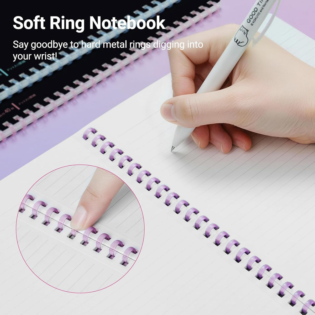 KOKUYO Spiral Notebook Journal, Black 3 Pack Campus B5 Soft Ring Notebooks with Dotted B 6mm Rule, 40 Sheets, 1 Subject Notebook in Red Purple Green, College Office Note Taking. Japan Import