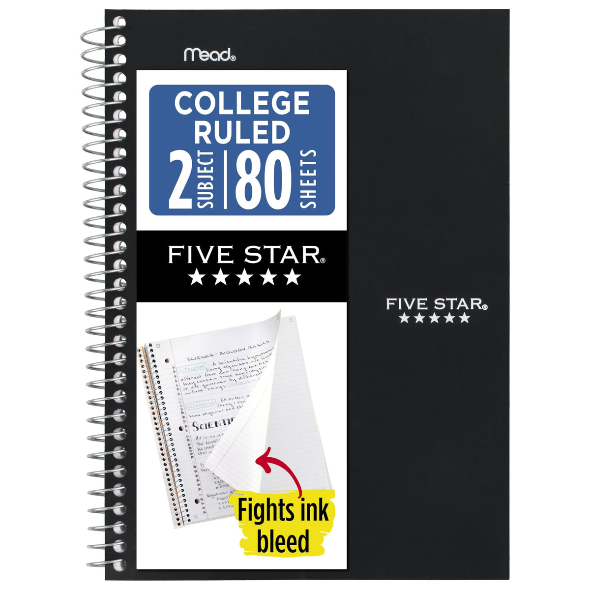 Five Star Spiral Notebook, 2 Subject, College Ruled Paper, 6" x 9-1/2", 80 Sheets, Fights Ink Bleed, Water Resistant Cover, Seaglass Green (840029CH1-ECM)